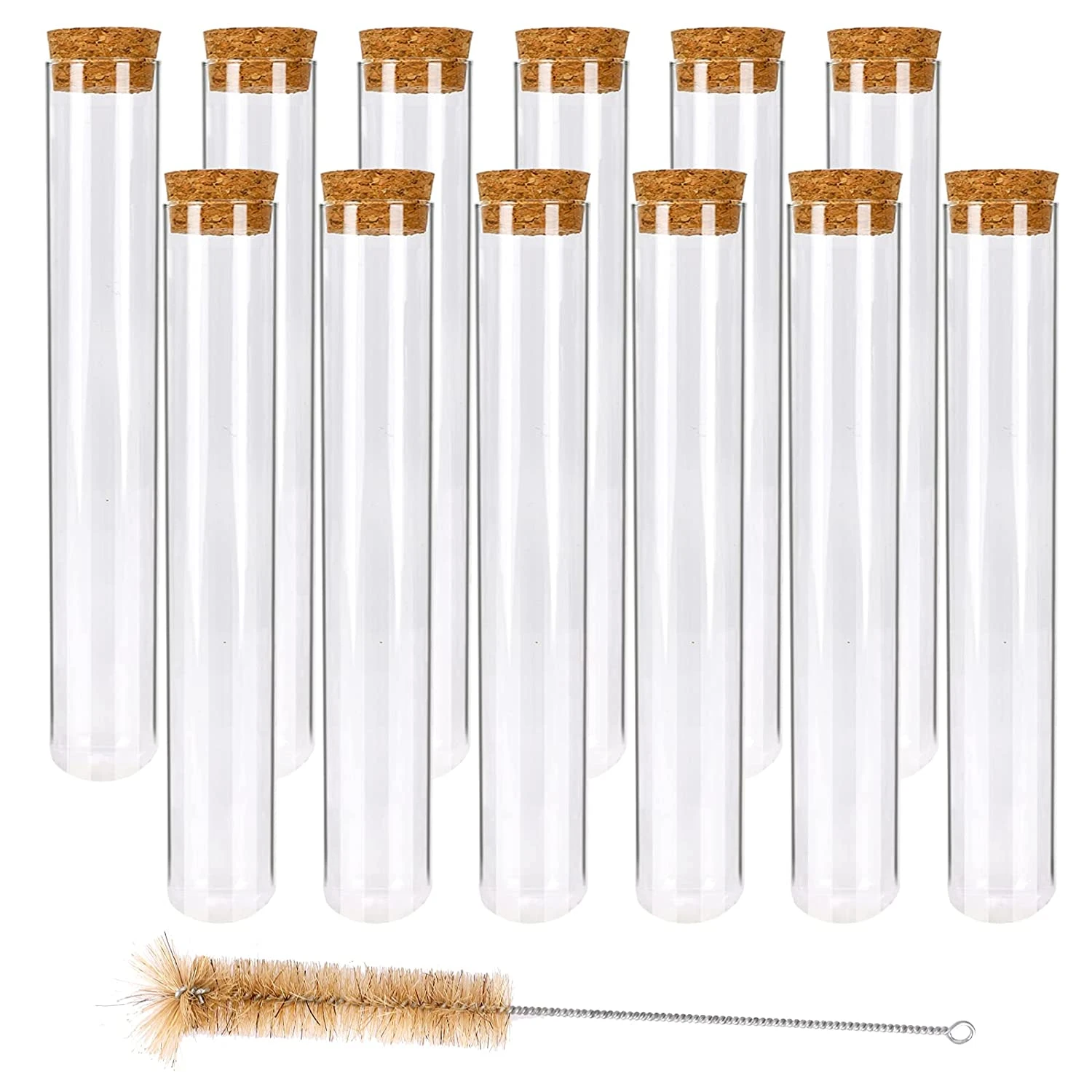 80ml Glass Test Tubes 25×200mm with Cork Stoppers and 1 Brush for Bath Salts Storage, Plant Propagation, Party Decoration