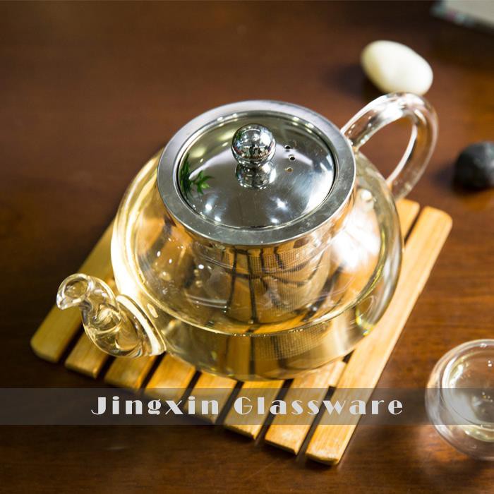 Pyrex glazen theepot met 304 roestvrijstalen zetgroep